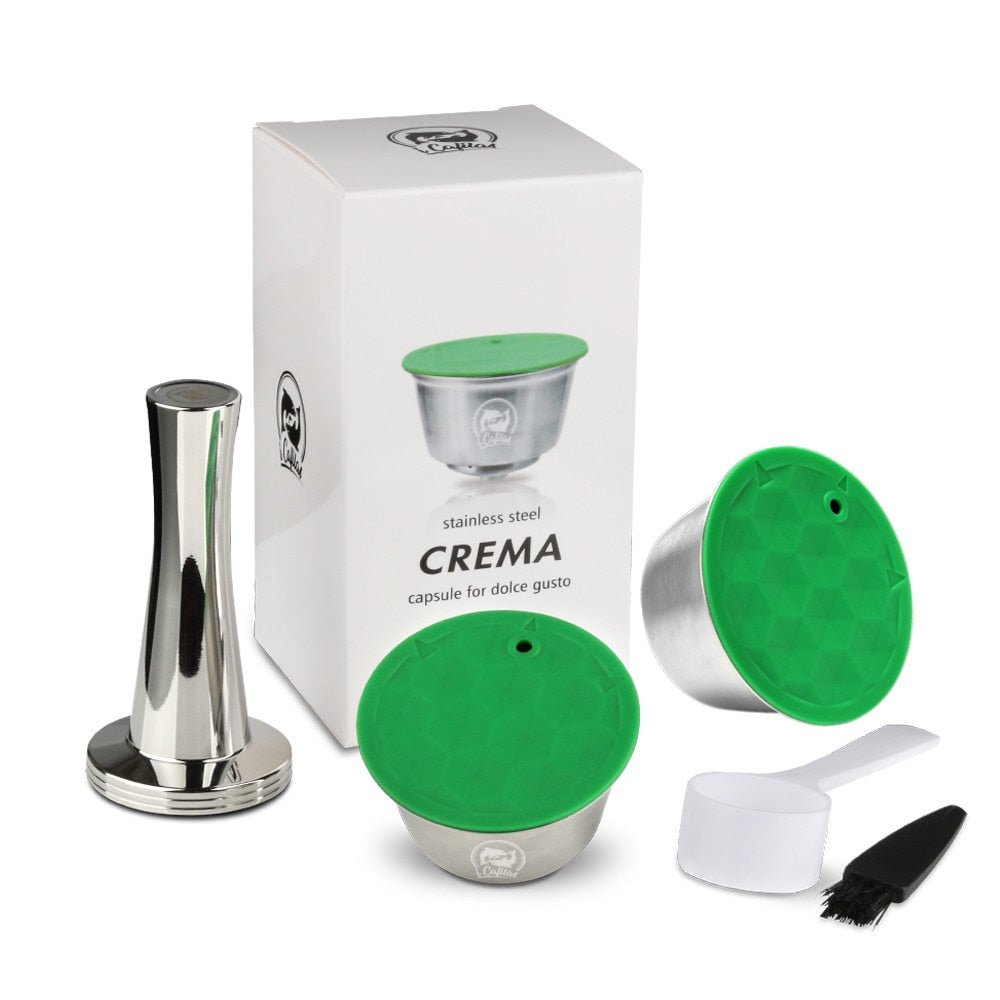 ICafilas STAINLESS STEEL Metal Reusable Dolce Gusto Capsule Compatible with Nescafe Coffee Machine Refillable Dolci Filter - 2 capsules 1 tamper image