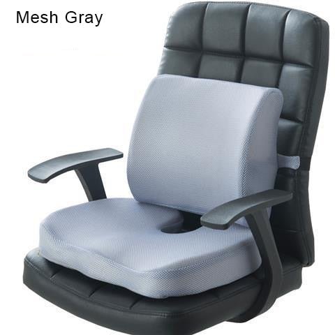 Orthopedic Hemorrhoid Seat Cushion Memory Foam Car Seat Cushion Set Slow Rebound Office Chair Waist Support Coccyx Pain Relief - Mesh Gray Set image