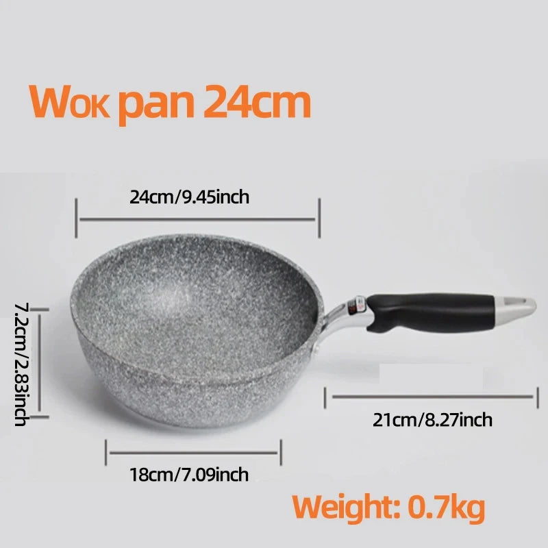 Durable Stone Frying Pan28/26/24/20cm Wok | Non-stick Pan Skillet Cauldron Induction Cooker Pans | Pancake Egg Gas Stove - 24cm Wok Pan image