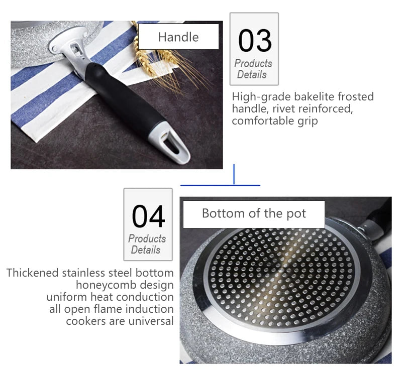 Durable Stone Frying Pan28/26/24/20cm Wok | Non-stick Pan Skillet Cauldron Induction Cooker Pans | Pancake Egg Gas Stove image 12