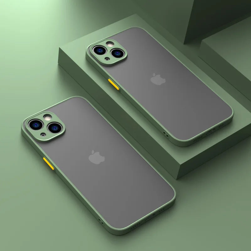 Luxury Shockproof Armor Matte Case for iPhone 14/13/12/11 Pro Max/Mini | Silicone Bumper & PC Cover - Green, For iPhone 13Mini image