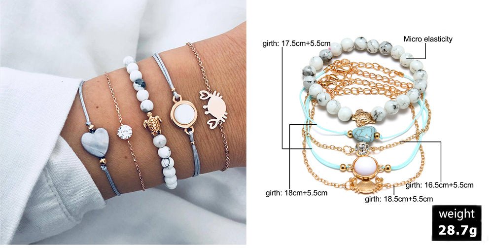 Turtle Heart Pearl Wave LOVE Crystal Marble Charm Bracelets for Women image 35
