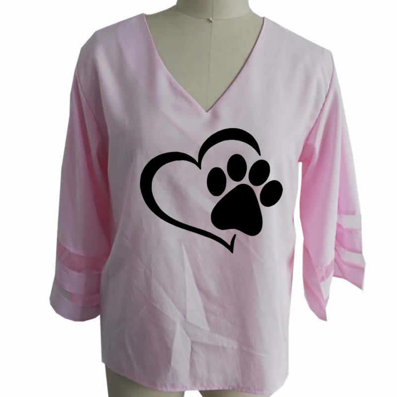 New Fashion Dog Paw Women V-Neck T Shirt image 6
