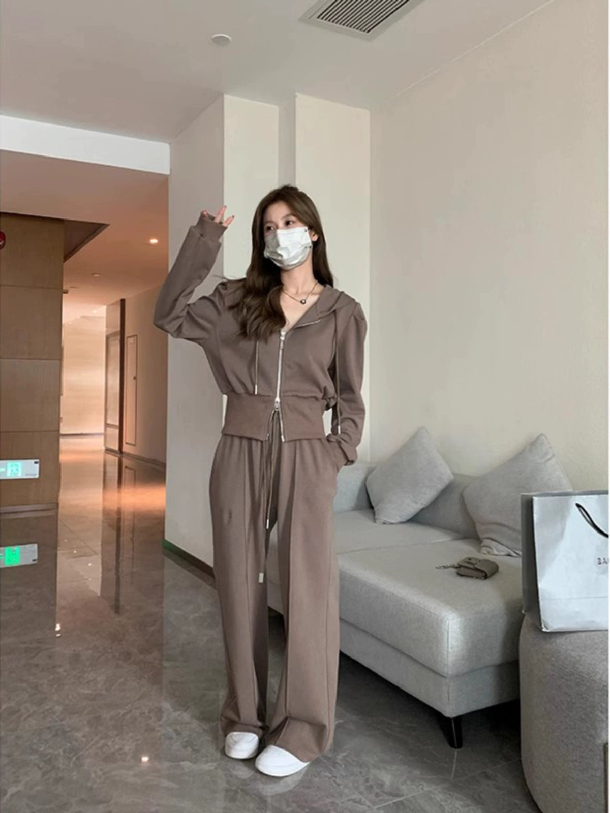 Double Zipper Hooded Short Coat with Drawstring image 0