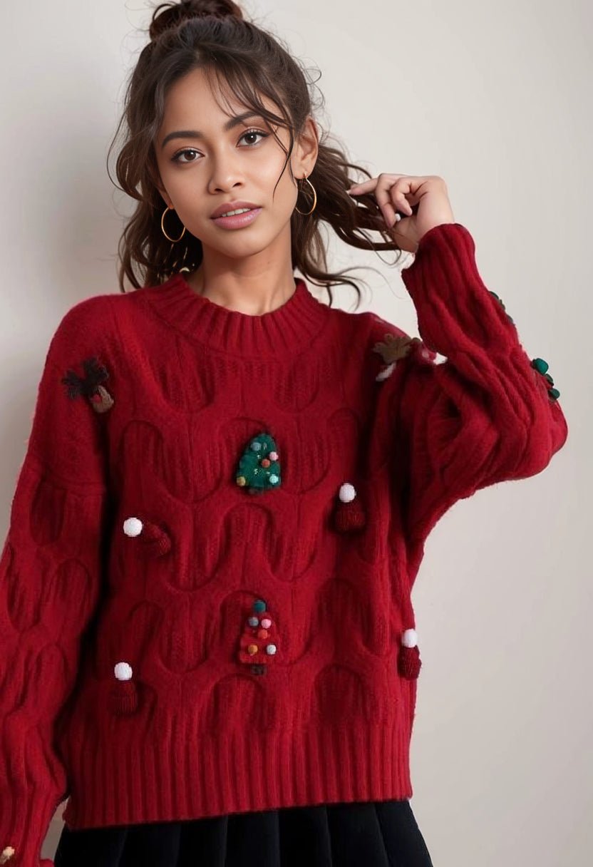Cozy 3D Knit Long Sleeve Sweater – Winter Christmas Style for Students image 0