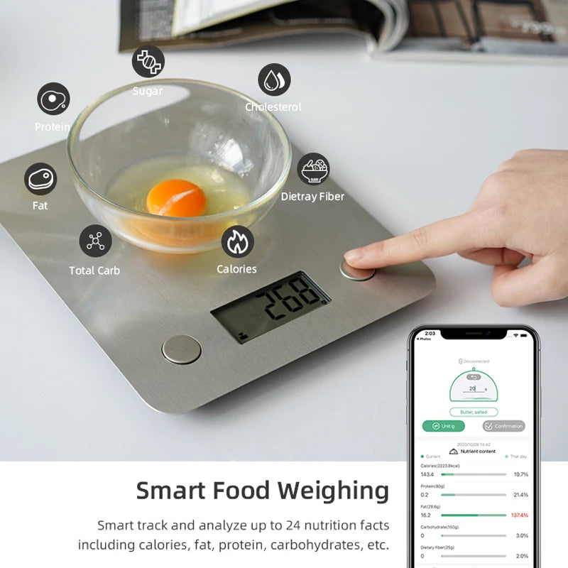 Stainless Steel Digital Kitchen Scale ‚Äì 5kg Capacity with Smart Nutrition Tracking for Baking & Cooking image 3