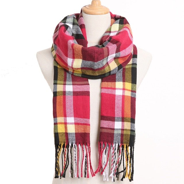 VIANOSI Plaid Winter Scarf for Women | Warm Foulard Solid Scarves | Casual Cashmere Scarfs - 23, 190CM X 35CM image