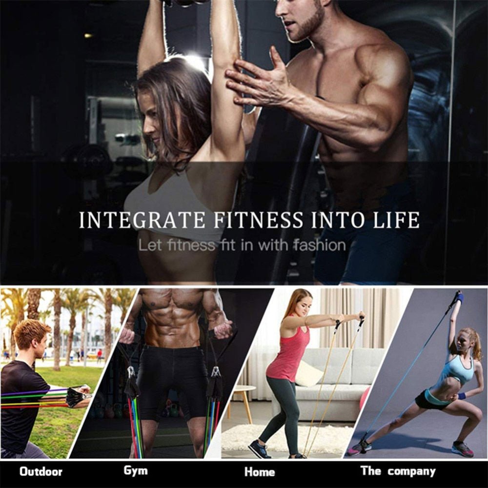 11PCS Stretch Resistance Bands Training Expander Elastic Tube Set image 13