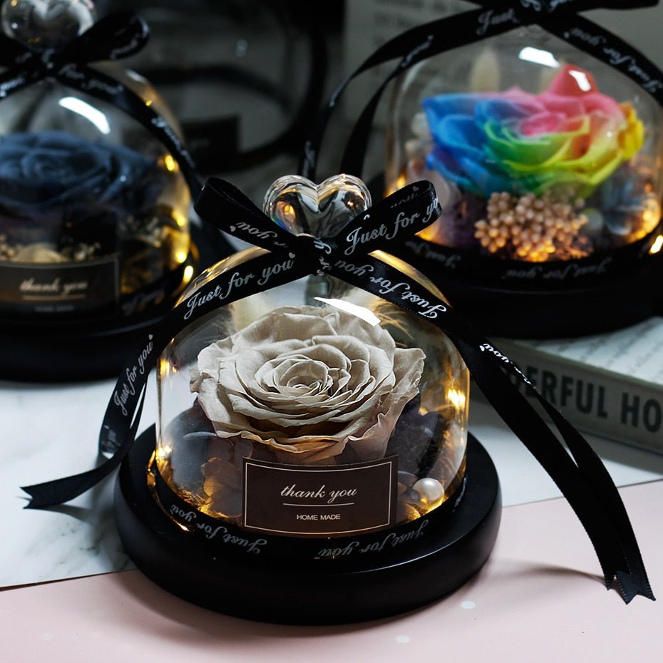 The Beauty and Beast Forever Rose Flower With Night Light in Glass Dome image 1