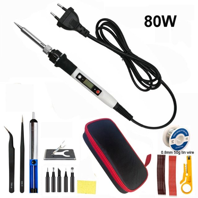 80W Digital Electric Soldering Iron 220V 110V Temperature Adjustable LCD display Solder welding iron tool kit - 110V US plug, 80w white set1 image