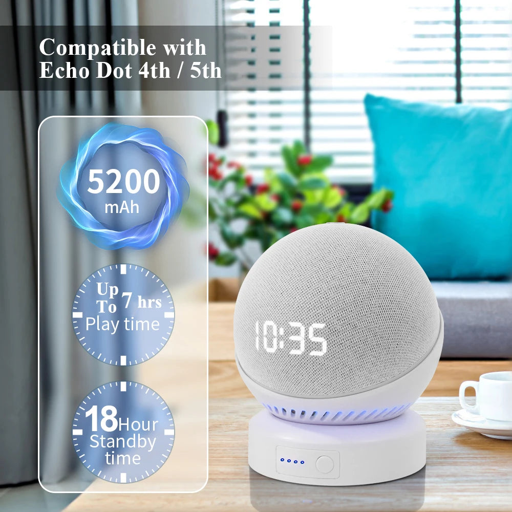 Echo Dot 5 Battery Base for 4th Gen | Portable Power in Blue, White, Black image 2