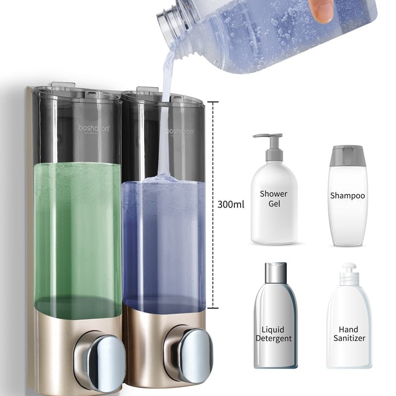 Liquid Soap Dispenser Wall Mount 300ml Bathroom Accessories Plastic Detergent Shampoo Dispensers Double Hand Kitchen Soap Bottle image 5