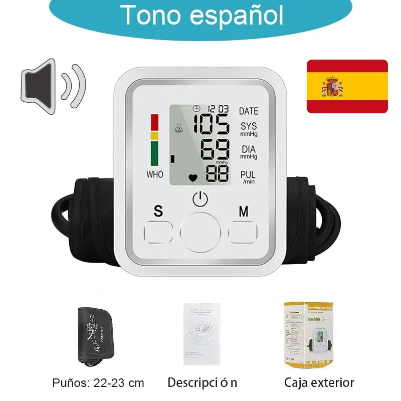 Digital Arm Blood Pressure Monitor ‚Äì Automatic Tensiometer & Heart Rate Pulse Meter - Spanish voice image