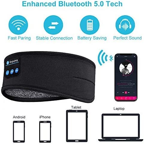 Bluetooth Sleeping Headphones Sports Headband Thin Soft Elastic Comfortable Wireless Music Earphones Eye Mask for Side Sleeper image 3