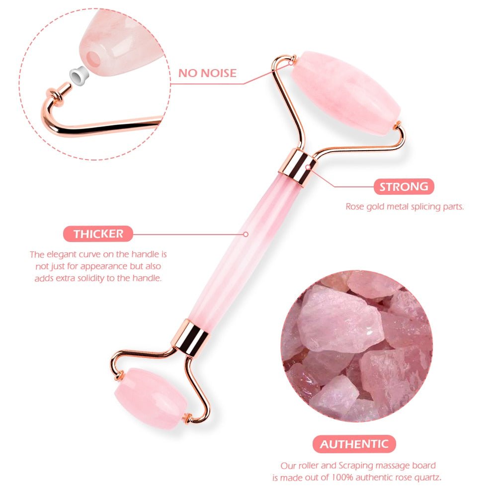 Rose Quartz Roller Slimming Face Massager | Natural Jade Facial Massage Roller Stone image 31
