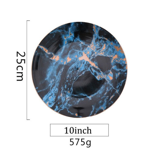 1Pc European Style Marble Gold Inlay Porcelain Plate image 2