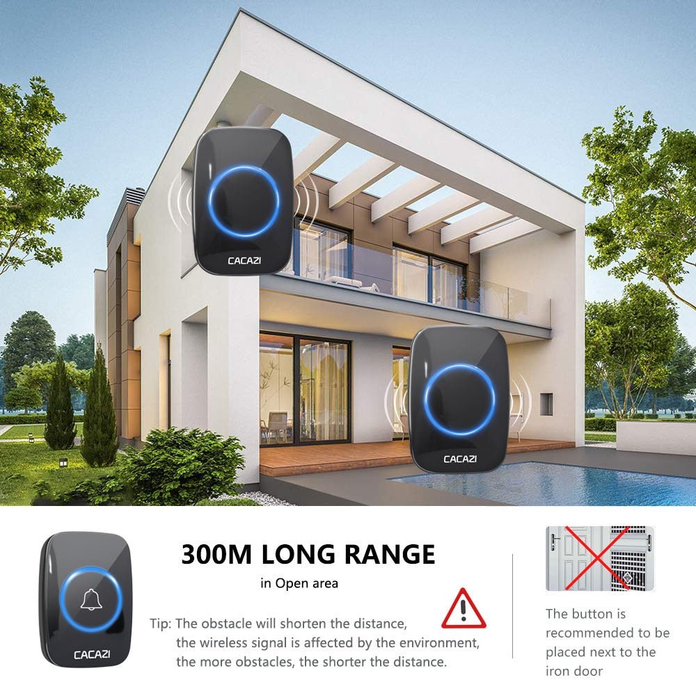 CACAZI Wireless Waterproof Doorbell – 60 Chimes, 110dB Loud, with Remote Control image 10