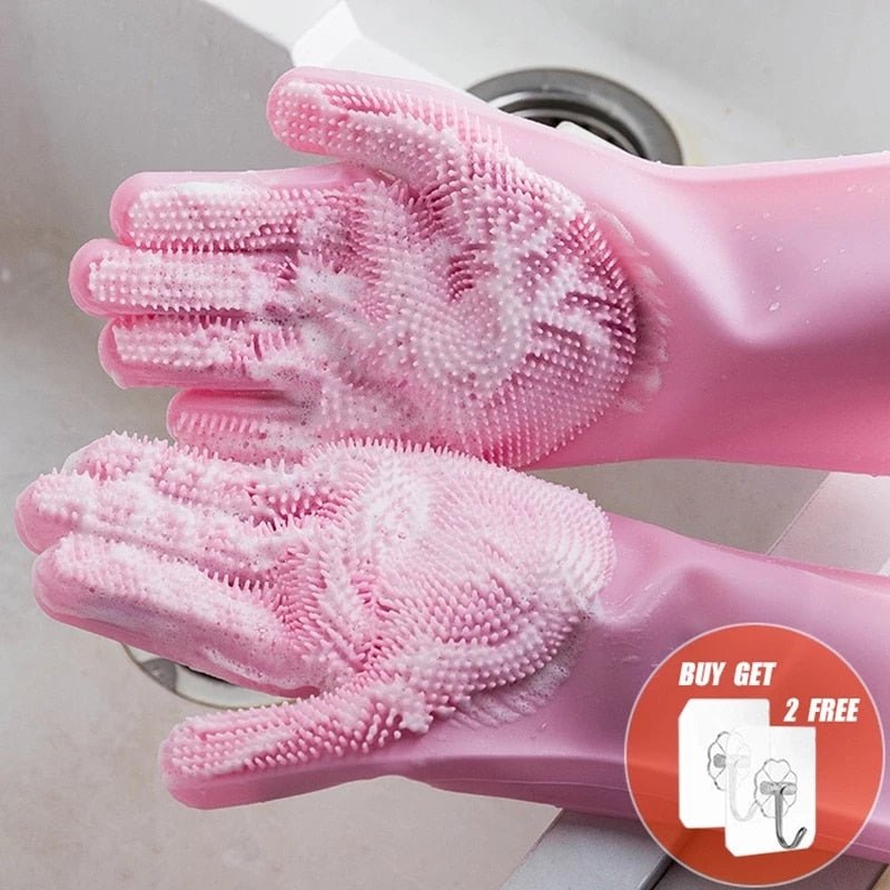 2PCS Multifunction Silicone Dishwashing Cleaning Gloves image 1
