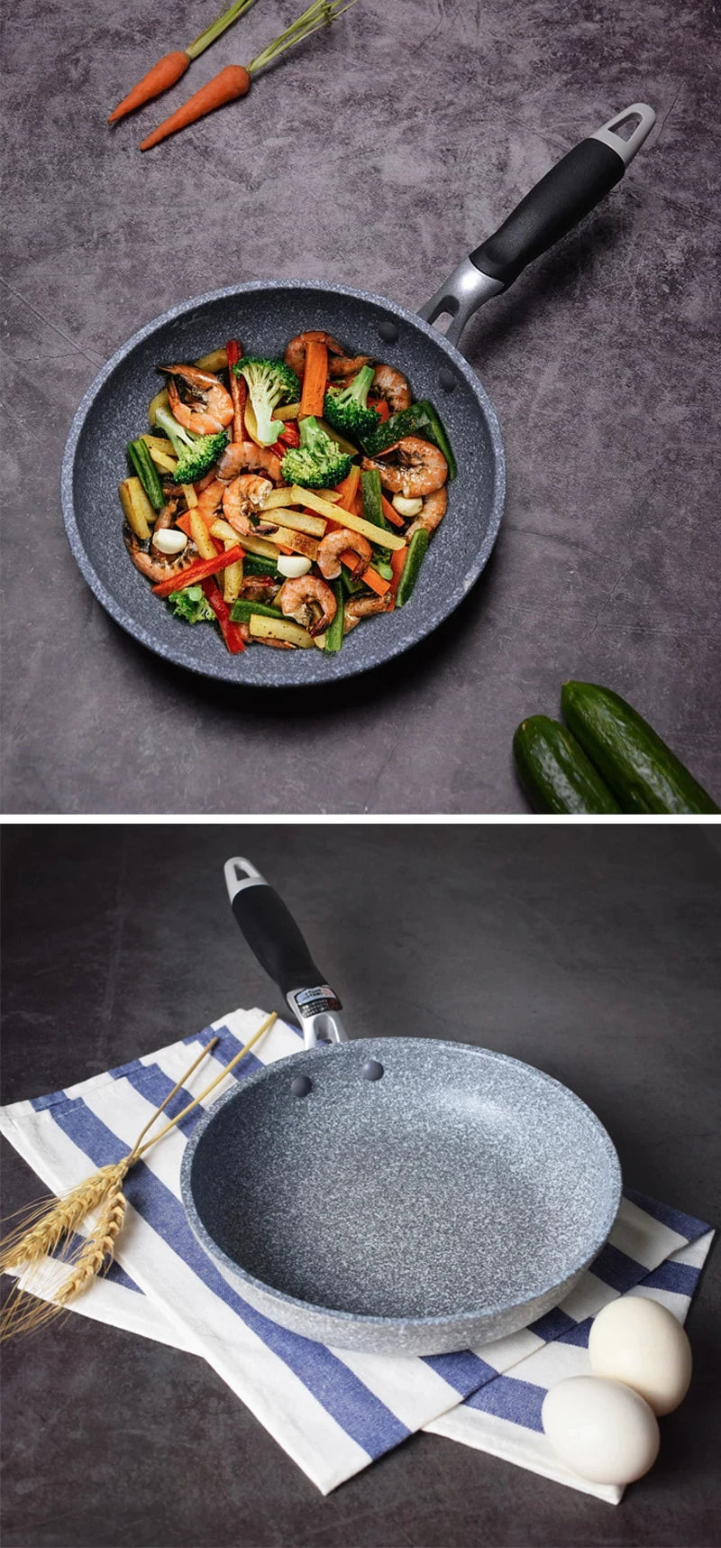 Durable Stone Frying Pan28/26/24/20cm Wok | Non-stick Pan Skillet Cauldron Induction Cooker Pans | Pancake Egg Gas Stove image 16