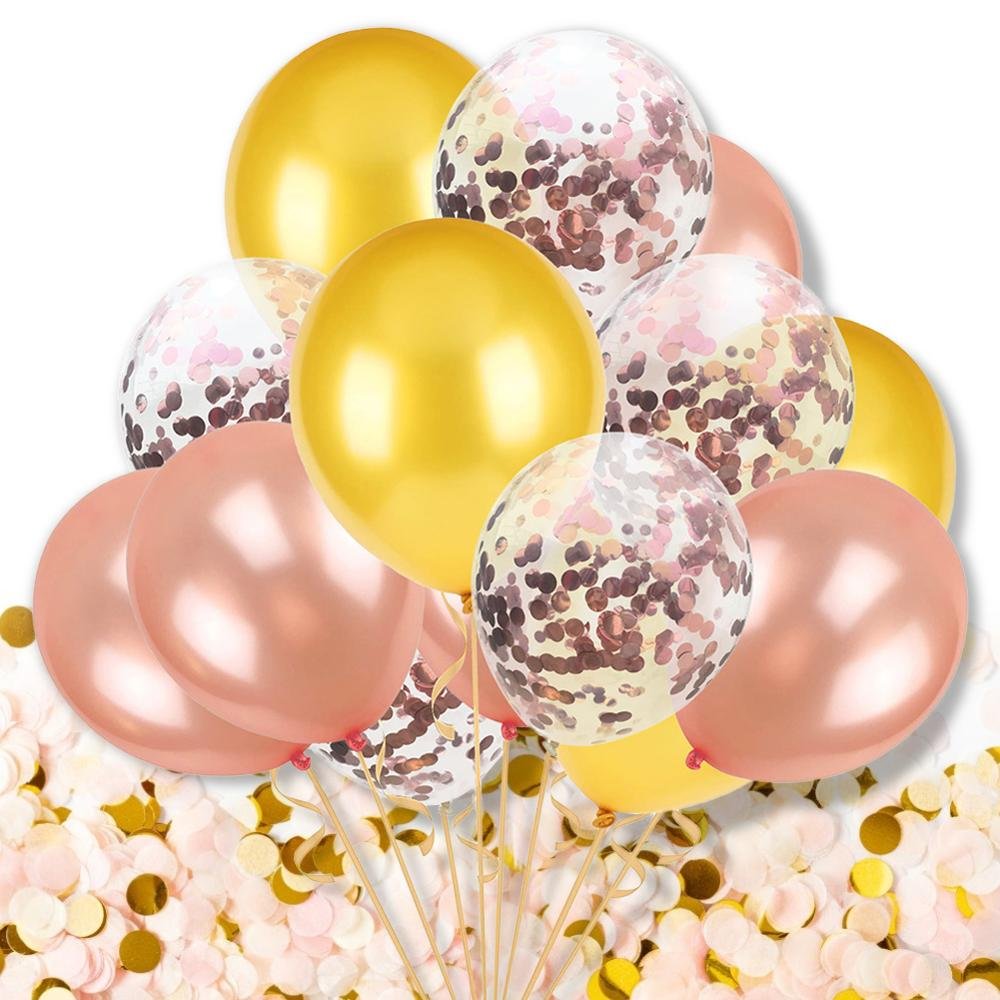 15pcs Rose Gold Confetti Chrome Set Birthday Wedding Anniversary Balloons image 0