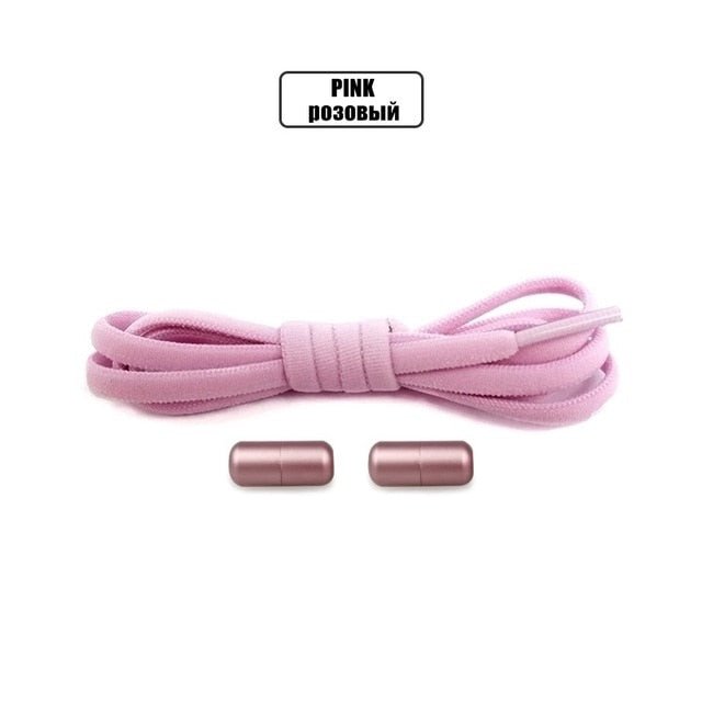 Elastic No Tie Semicircle Metal Lock Shoe Laces For Kids and Adult Sneakers and All Shoes - all pink image