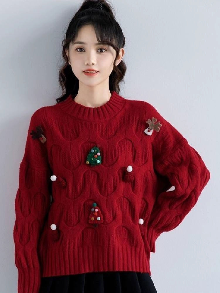 Cozy 3D Knit Long Sleeve Sweater – Winter Christmas Style for Students image 3