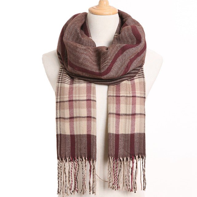 VIANOSI Plaid Winter Scarf for Women | Warm Foulard Solid Scarves | Casual Cashmere Scarfs - 37, 190CM X 35CM image