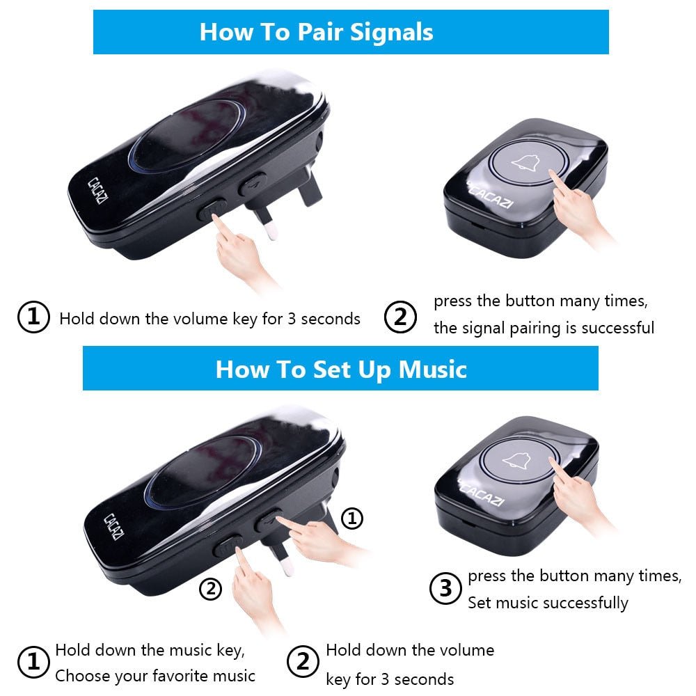 CACAZI Wireless Waterproof Doorbell – 60 Chimes, 110dB Loud, with Remote Control image 23