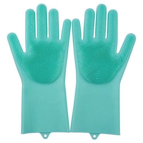 2PCS Multifunction Silicone Dishwashing Cleaning Gloves - LIGHT GREEN image