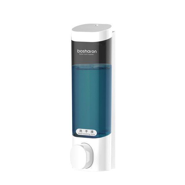 Liquid Soap Dispenser Wall Mount 300ml Bathroom Accessories Plastic Detergent Shampoo Dispensers Double Hand Kitchen Soap Bottle - White Single image