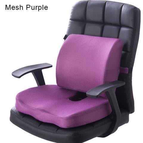 Orthopedic Hemorrhoid Seat Cushion Memory Foam Car Seat Cushion Set Slow Rebound Office Chair Waist Support Coccyx Pain Relief - Mesh Purple Set image