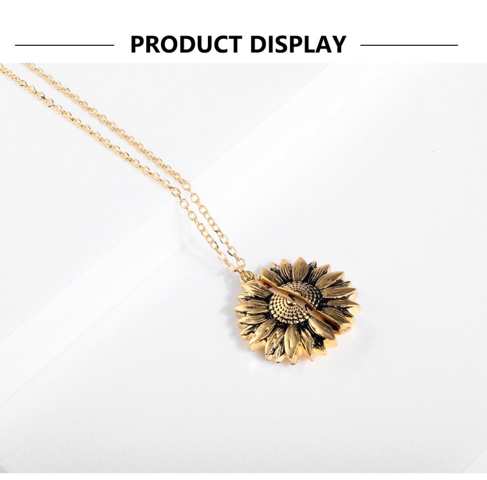 Bohemia Sunflower Double-layer Metal Pendant Necklace For Women With Letterings like "You are my Sunshine" image 5