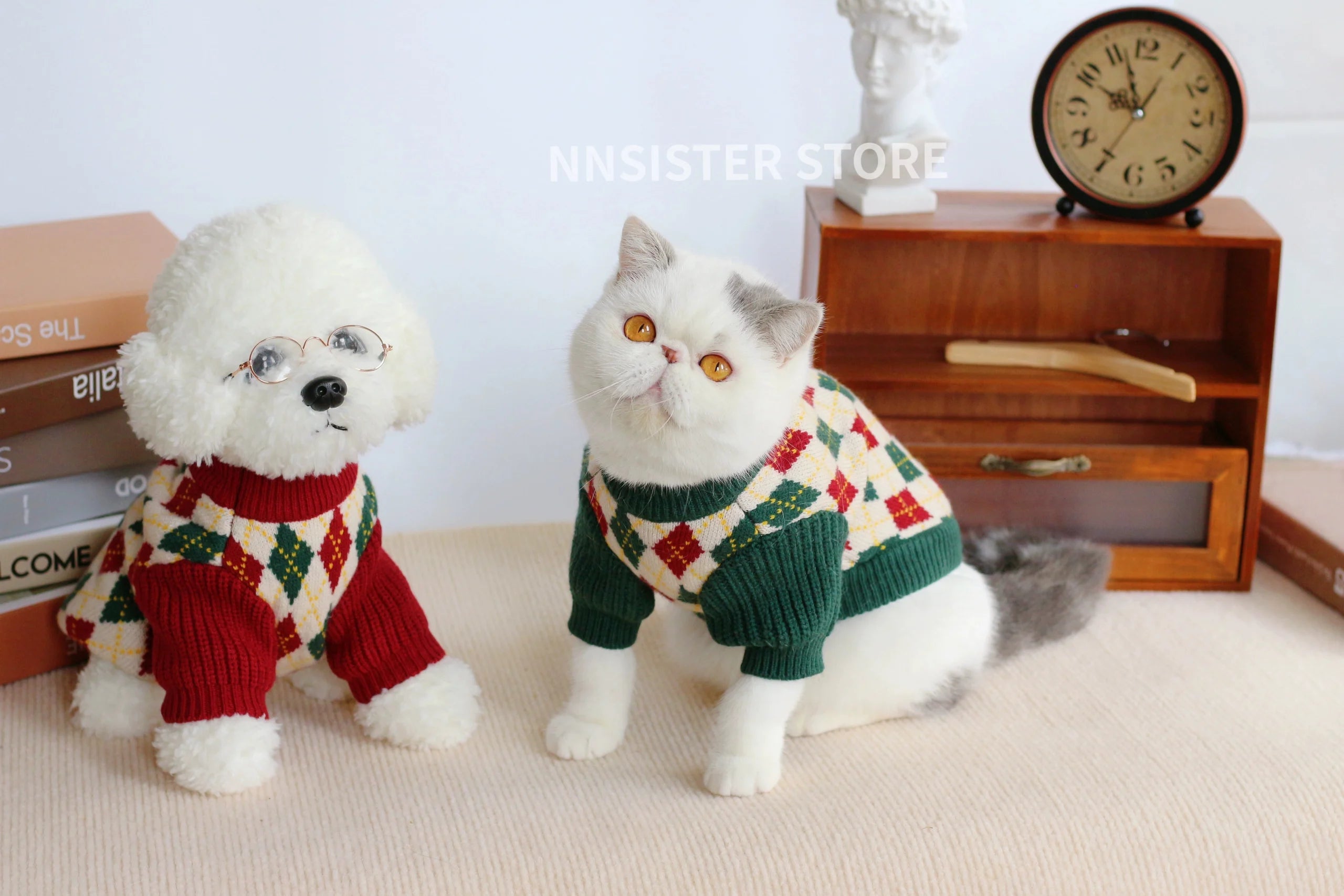 American Retro Quilted Pet Sweater | Warm Cat & Dog Clothes for Autumn & Winter image 1