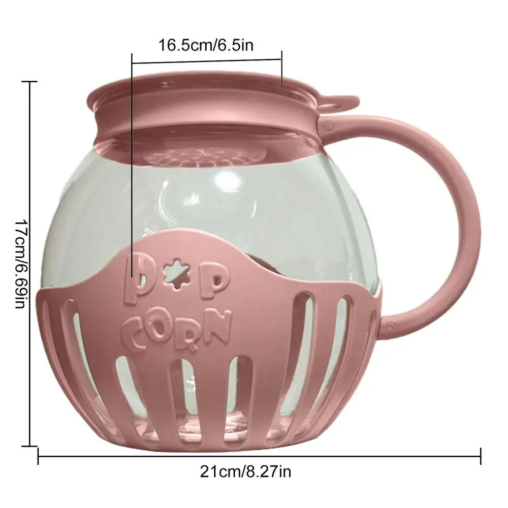 High Boron Glass Popcorn Maker Jar 2.13L | Homemade Microwave Popcorn Air | Popcorn Popper Snack | Popcorn Self-Popping Kettle - Pink, Imported image