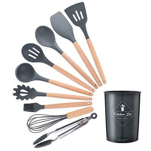 Heat Resistant Non-Stick Silicone Kitchenware Cooking Utensils Set With Storage Box Tools - Dark Grey 10PCSA image