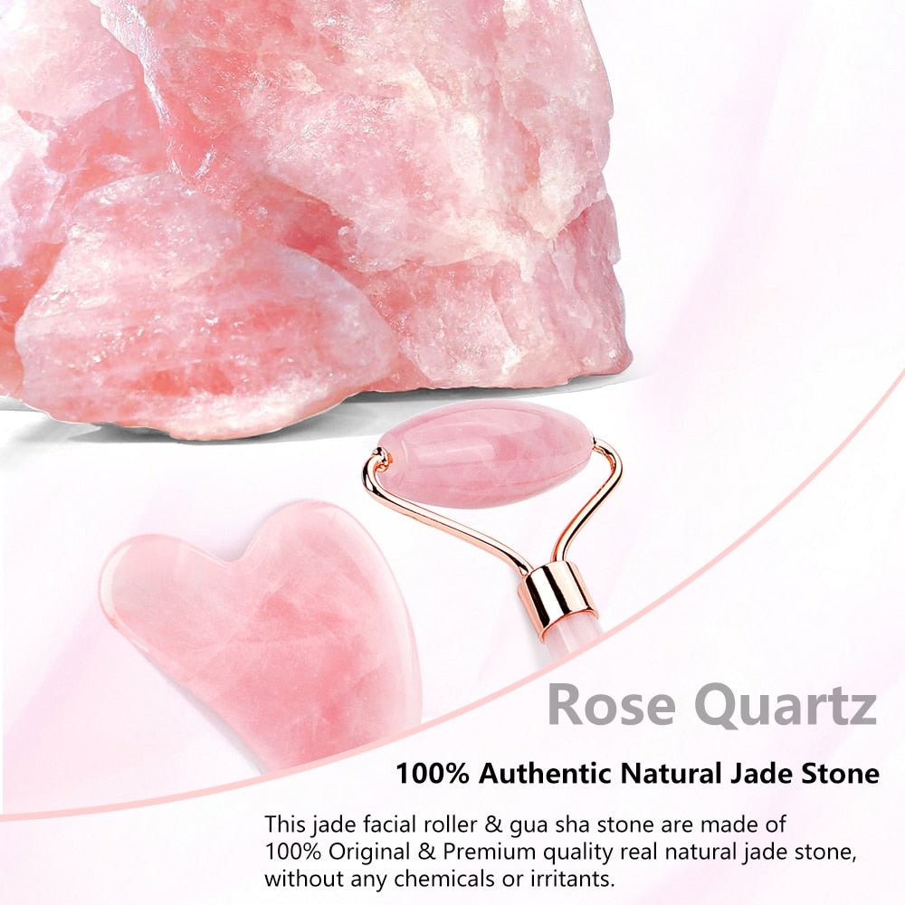 Rose Quartz Roller Slimming Face Massager | Natural Jade Facial Massage Roller Stone image 19
