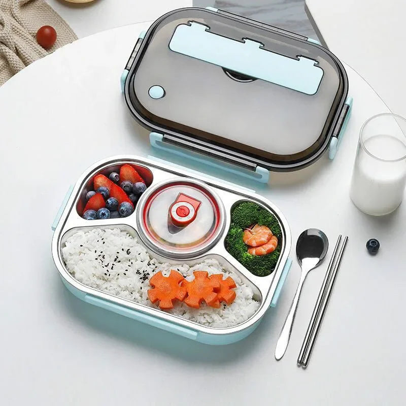 304 Stainless Steel Insulated Lunch Box with 4 Compartments and Soup Bowl - green image