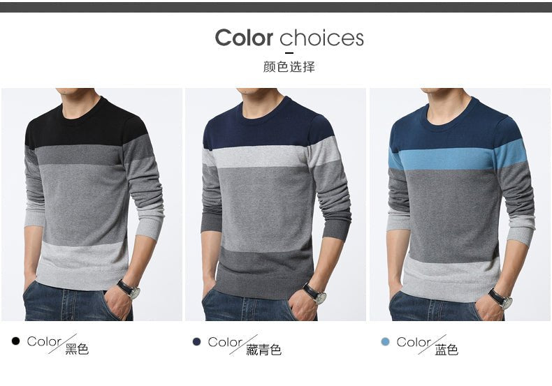 Autumn Casual Men's Sweater | O-Neck Striped Slim Fit Knittwear | Mens Sweaters Pullovers image 4