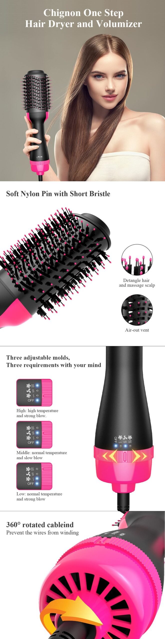1000W Hair Dryer Hot Air Brush Styler and Volumizer Hair Straightener Curler Comb Roller One Step Electric Ion Blow Dryer Brush image 5