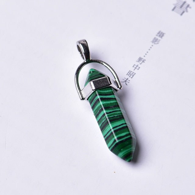 1PC Natural Amethyst Rose Quartz Crystal Point Pendant - Malachite image