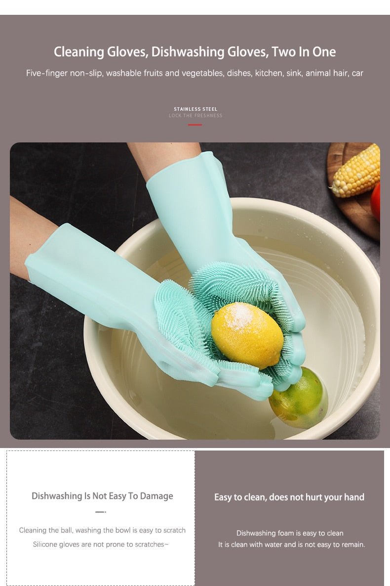 2PCS Multifunction Silicone Dishwashing Cleaning Gloves image 18