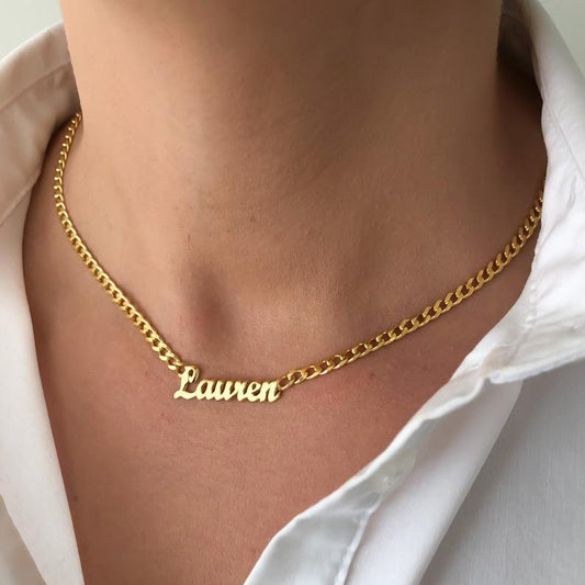 Personalized Gold Plated Stainless Steel Name Necklace ‚Äì Punk Style Jewelry for Women & Men image 0
