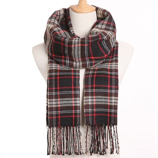 VIANOSI Plaid Winter Scarf for Women | Warm Foulard Solid Scarves | Casual Cashmere Scarfs - 34, 190CM X 35CM image