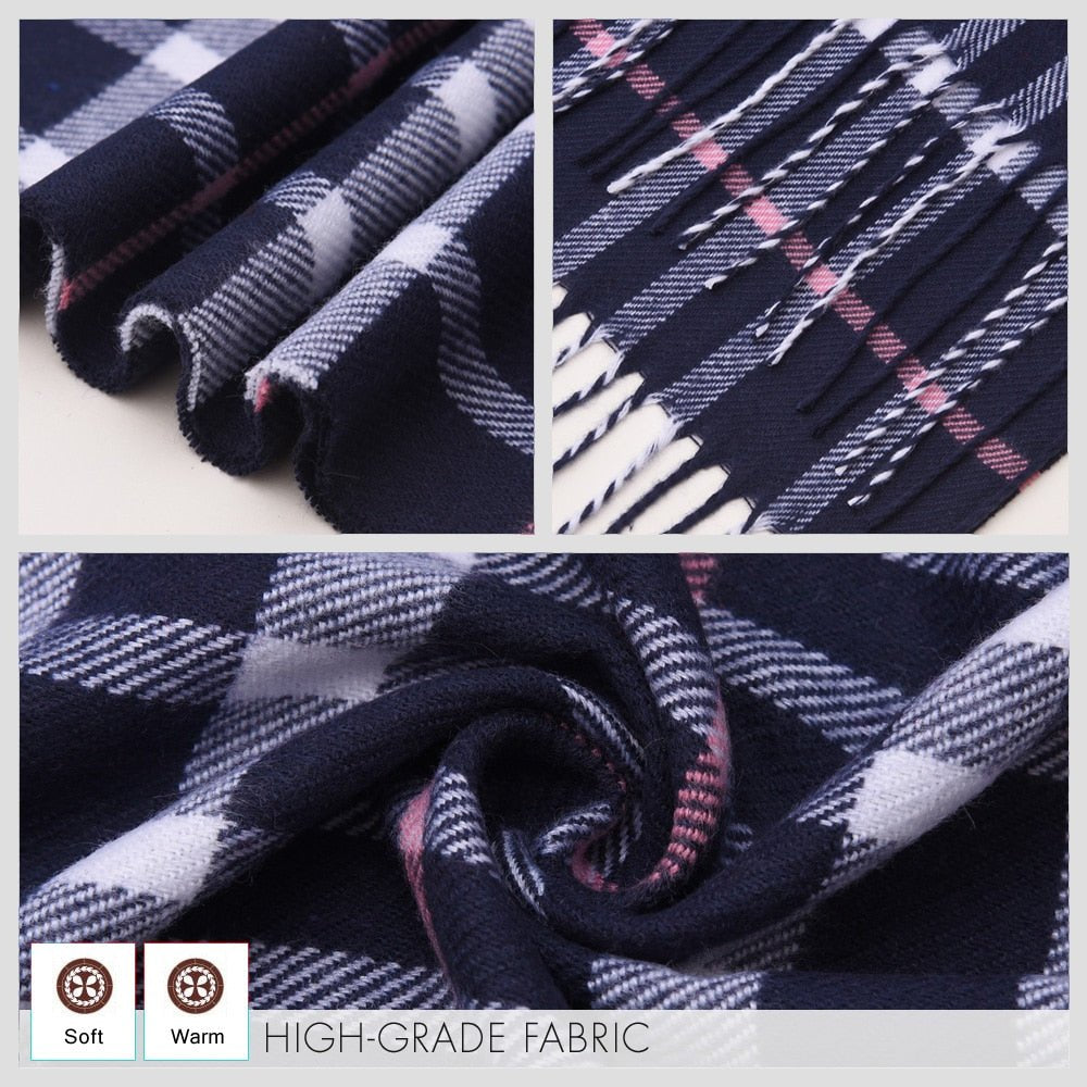 VIANOSI Plaid Winter Scarf for Women | Warm Foulard Solid Scarves | Casual Cashmere Scarfs image 20