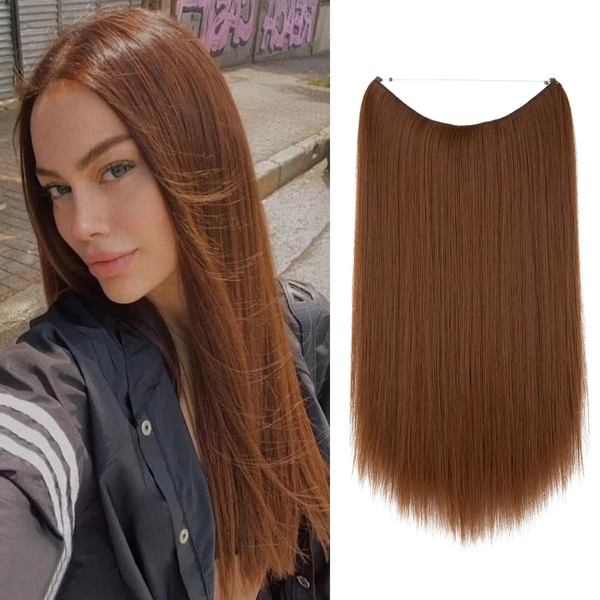 SARLA Halo Invisible Wire Synthetic Hair Extension-No Clip image 29