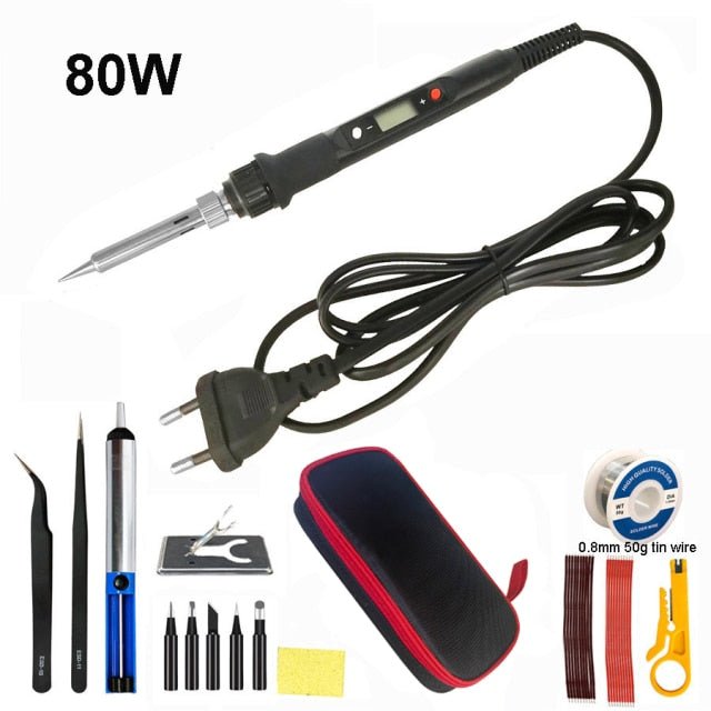 80W Digital Electric Soldering Iron 220V 110V Temperature Adjustable LCD display Solder welding iron tool kit - 220V EU plug, 80W black set1 image