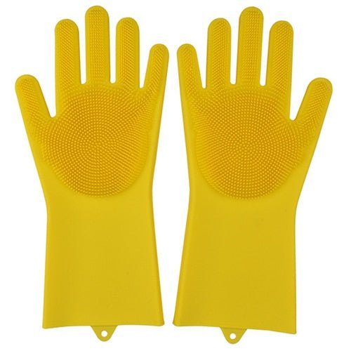 2PCS Multifunction Silicone Dishwashing Cleaning Gloves - YELLOW image