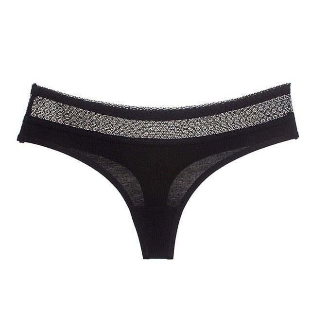Women Cotton Lingerie Panties - black Lace, L image
