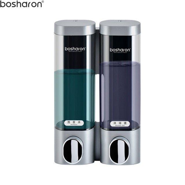Liquid Soap Dispenser Wall Mount 300ml Bathroom Accessories Plastic Detergent Shampoo Dispensers Double Hand Kitchen Soap Bottle - Silver Gray Double image