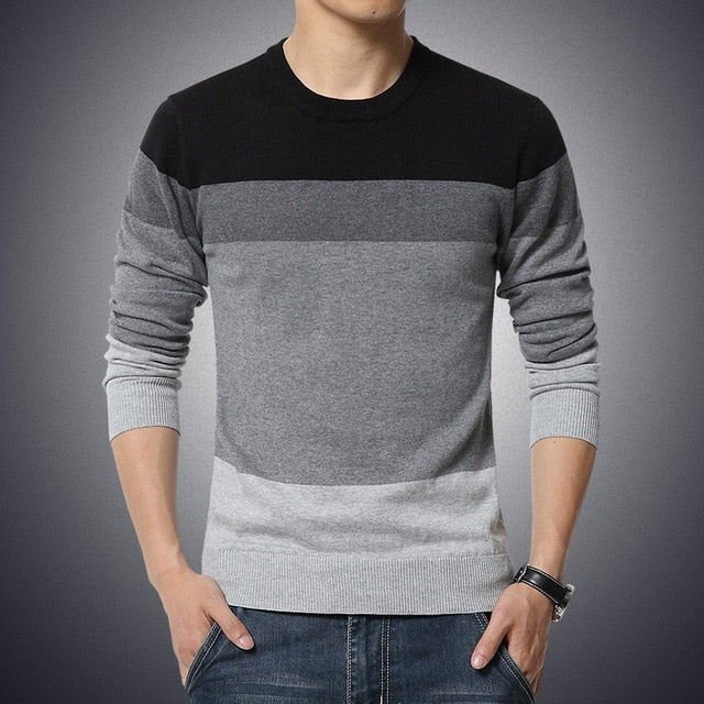 Autumn Casual Men's Sweater | O-Neck Striped Slim Fit Knittwear | Mens Sweaters Pullovers image 2